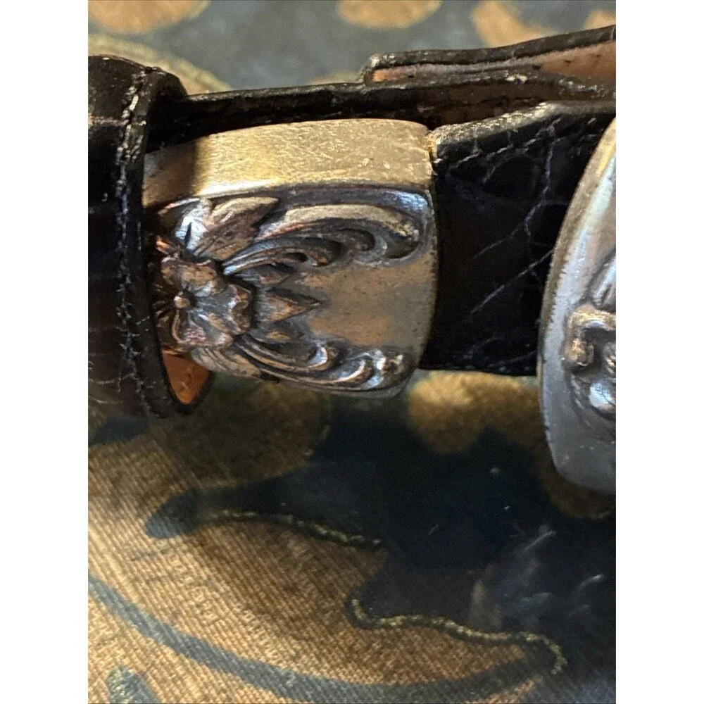Vintage Brighton Women’s Belt Small Dark Brown Silver Floral